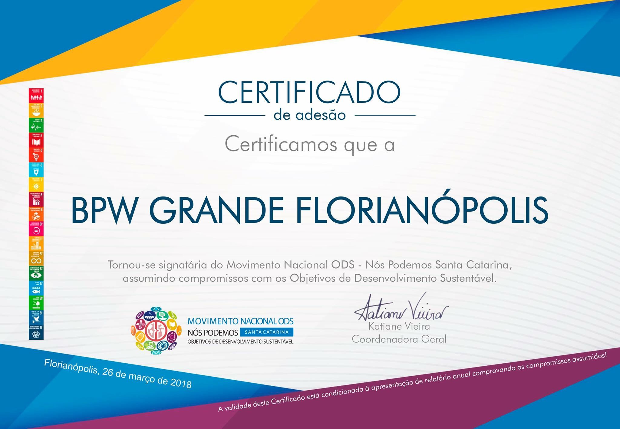 BPW Florianópolis é signatária do Movimento Nós Podemos